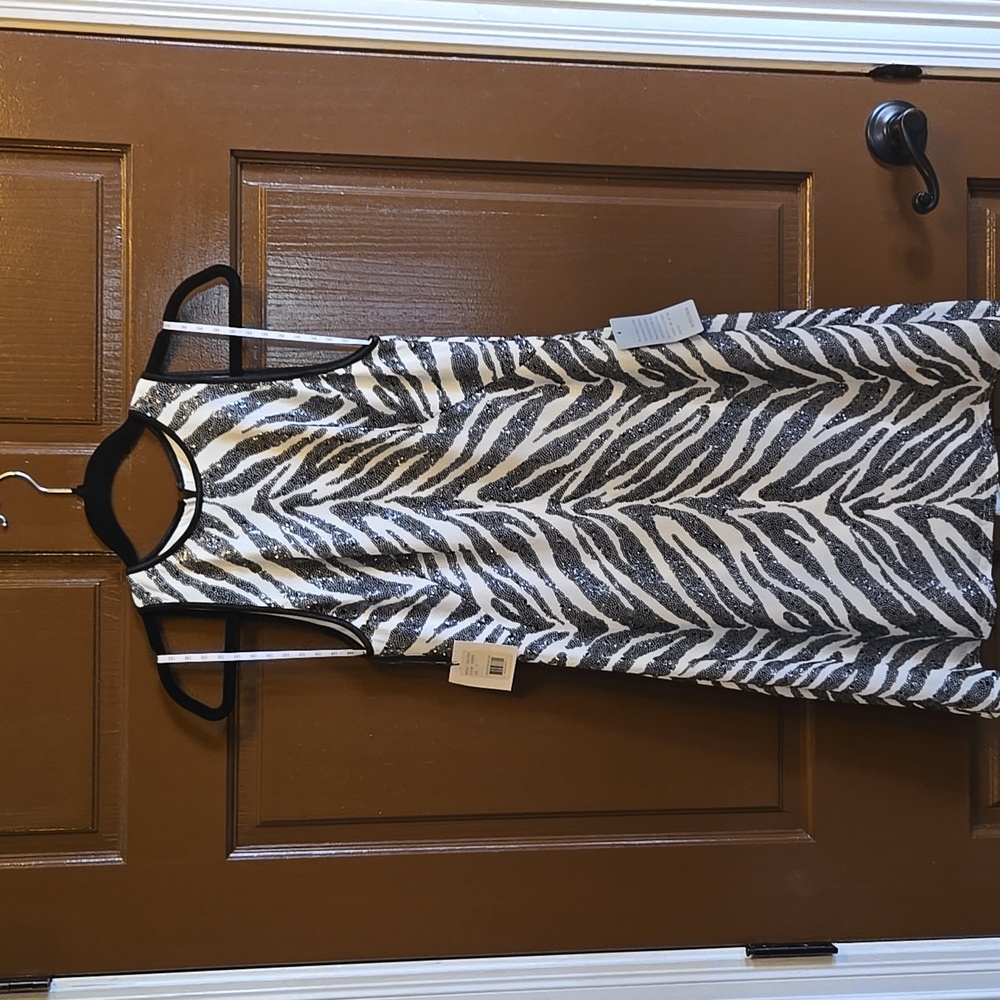 Sho-Blk/white sequin zebra print sleeveless dress Size S NWT. - Picture 2 of 9